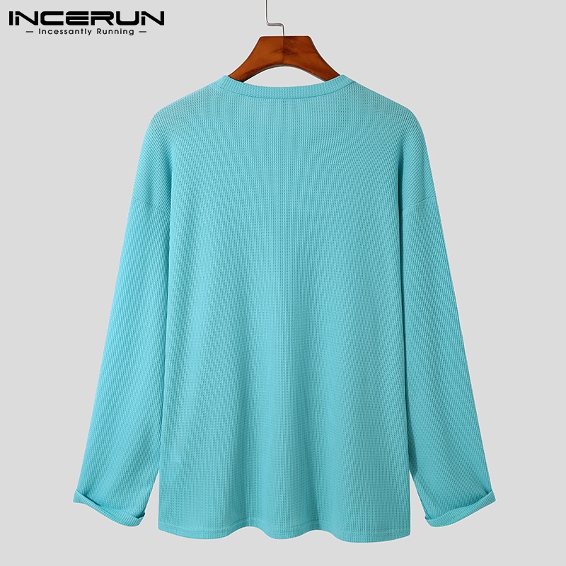 Áo thun INCERUN cổ tròn tay dài đơn giản thời trang dành cho nam