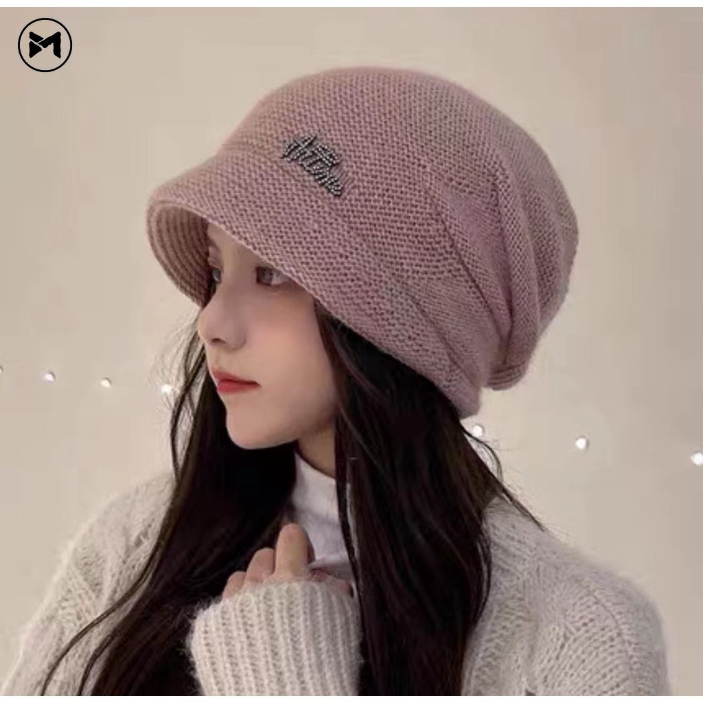 Mũ Len Phối Lông Thỏ Chống Lạnh Phong Cách Hàn Quốc Mới 2022