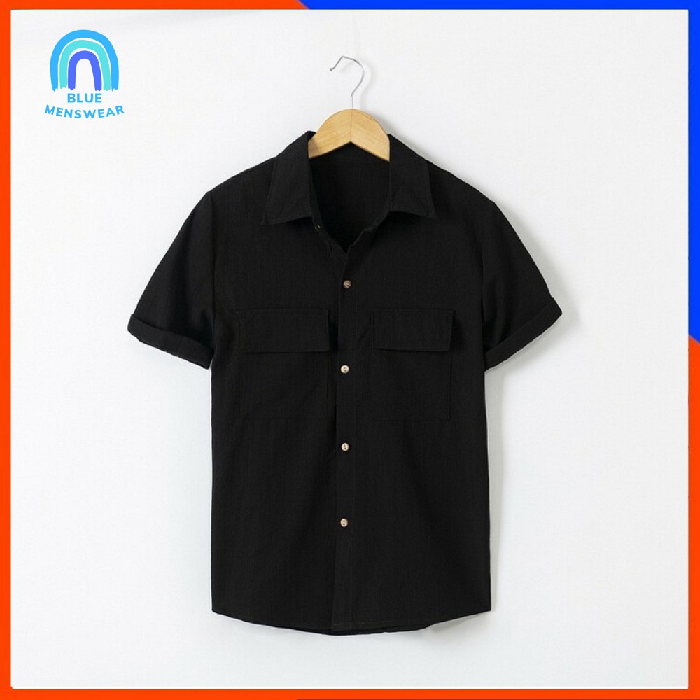 Áo Sơ Mi Nam, Áo Đũi Nam Cổ Bẻ Cộc Tay Ngắn Có Cổ Túi Hộp AD18 - BLUE MENSWEAR | BigBuy360 - bigbuy360.vn