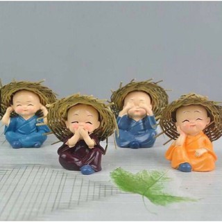 Bộ 4 chú tiểu đội nón rơm tứ không cute