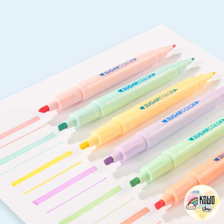 Bút Highlight Dạ Quang Marker Màu Pastel 2 Đầu Sugar Color