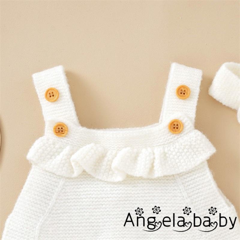 Bộ Áo Liền Quần Hai Dây Dệt Kim Màu Trơn + Băng Đô Cài Tóc Thời Trang Mùa Thu Cho Bé Gái