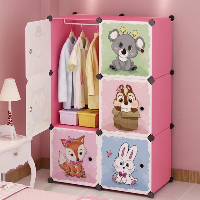 TỦ NHỰA CHO BÉ 6 Ô SÂU 37cm. Kèm 1 treo đồ quần áo đa năng.
