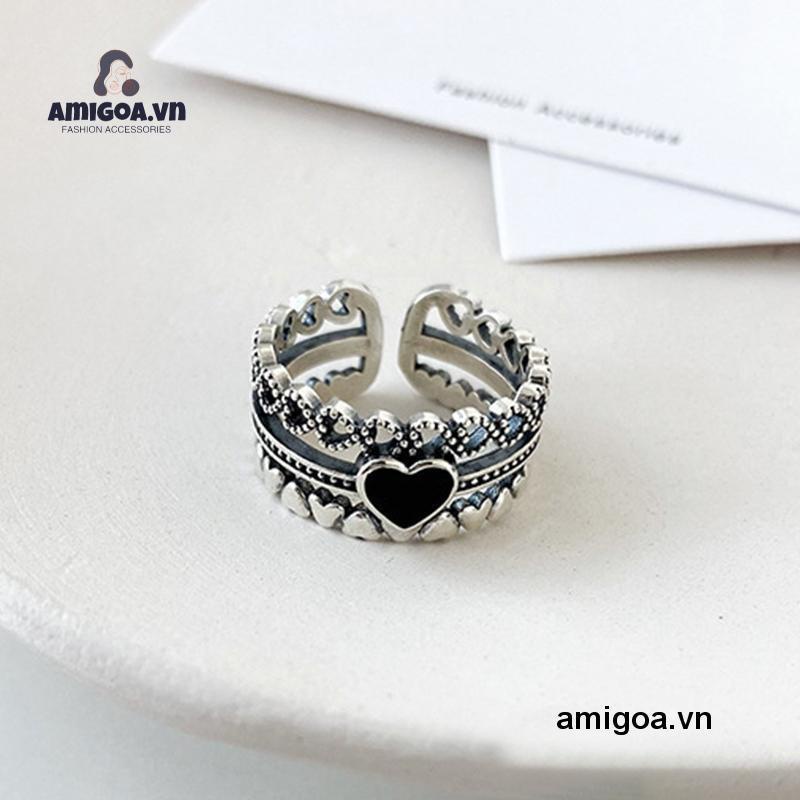 ✨✨Nhẫn Hở Khắc Hình Trái Tim Phong Cách Âu Mỹ Cổ Điển Thời Trang Cho Nữ