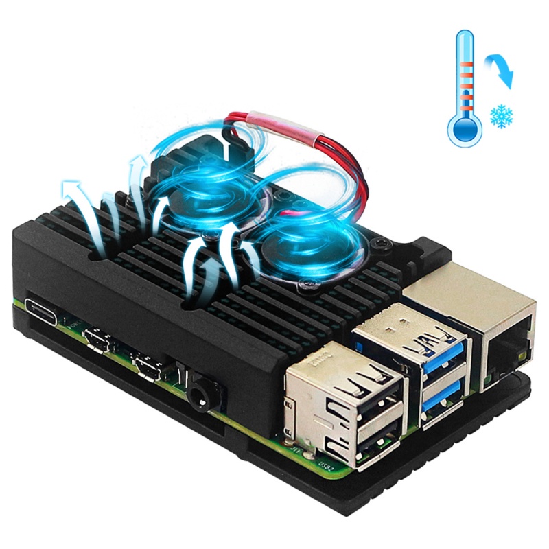 Quạt Tản Nhiệt Vỏ Hợp Kim Nhôm 2 Quạt Tản Nhiệt Cho Raspberry Pi 4