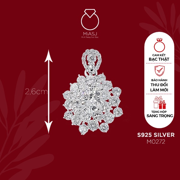 Mặt dây chuyền nữ Bạc Ý S925 MiASJ đính đá Cz nhiều kiểu dáng kích thước da dạng M5