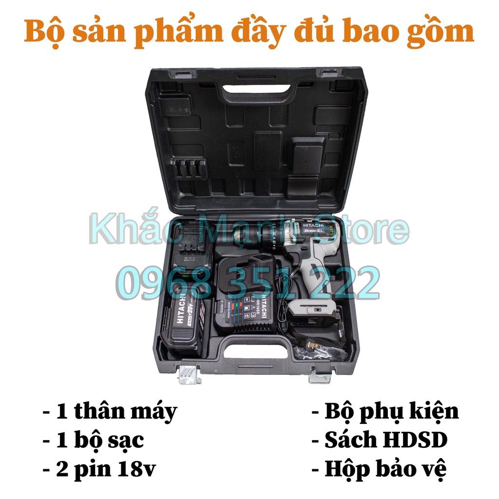 Máy Khoan Pin HITACHI 20V Cao Cấp - Động Cơ Không Chổi Than - Đầu Cặp 13mm Autolock