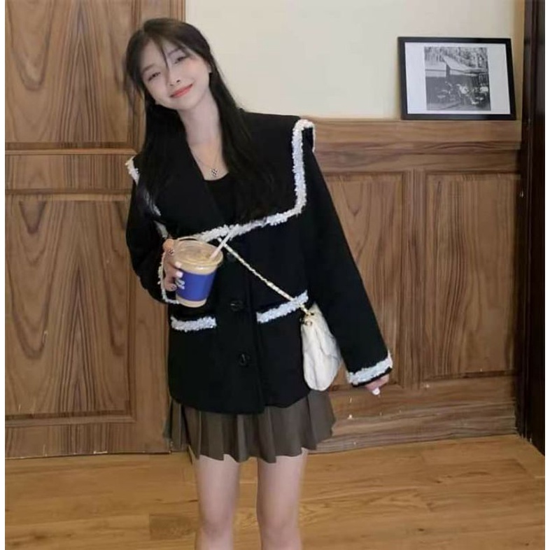 Áo khoác dạ cao cấp phối túi phong cách Retro 🍁