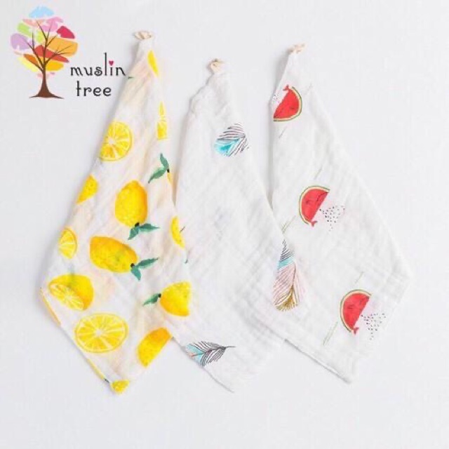 Set 3 khăn sữa sợi tre túi zip muslin tree cho bé