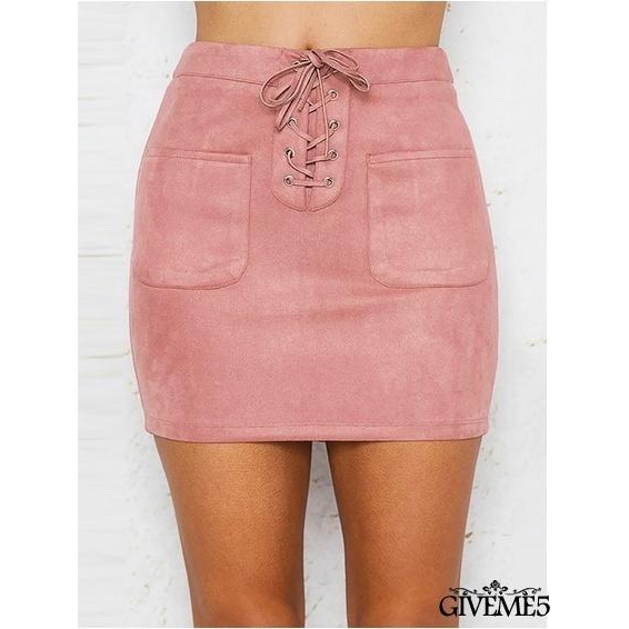 Váy bút chì da lộn thắt dây thời trang cá tính cho nữ