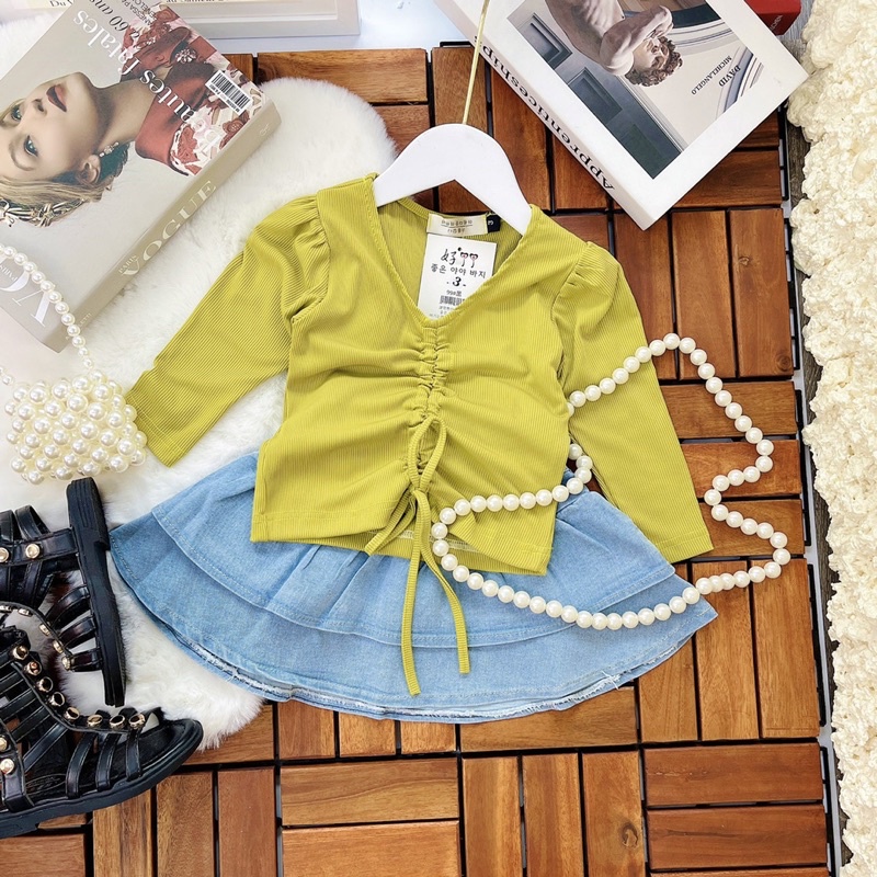 Set áo rút dây cv jean cho bé gái