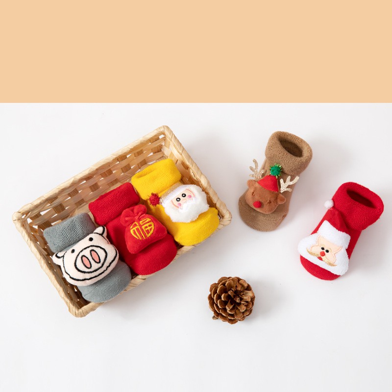 Vớ cotton chống trượt trang trí giáng sinh đáng yêu cho bé