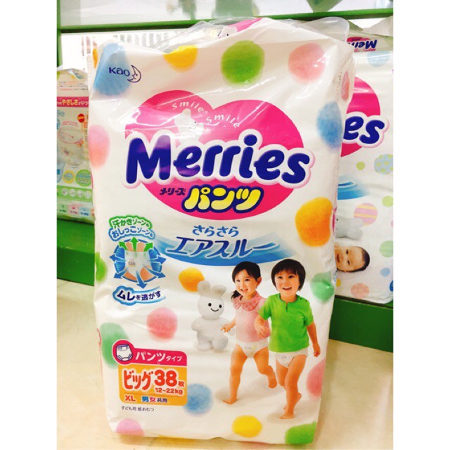 Thêm miếng Tã quần merries XL38+6, M58+6,L54+4,Newborn 90+6,L44+4 miếng