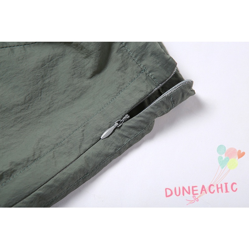 DUNEA Chân Váy Xếp Ly Lưng Cao Phối Dây Rút Thời Trang Cho Nữ