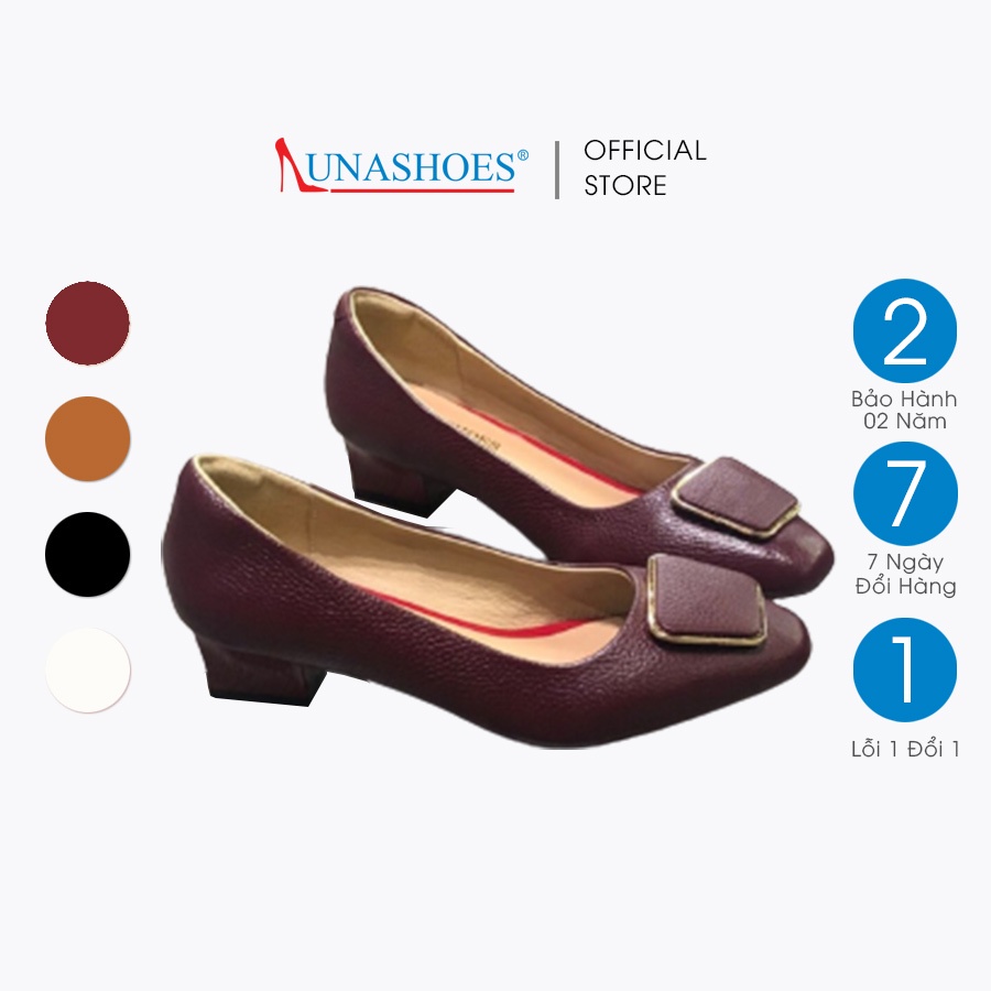 Giày cao gót nữ mũi tròn da thật 3p LUNASHOES 9014 giầy cho mẹ mềm êm chân guốc màu đỏ kem đen nâu trắng bảo hành 2 năm