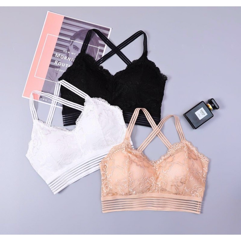 ÁO BRA REN ĐAN DÂY CHÉO LƯNG MÚT DÀY