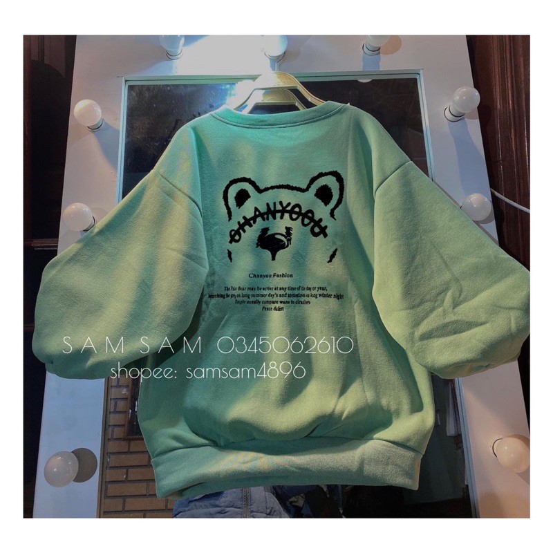 Áo sweater nỉ gấu mèo cute form rộng tay bồng ulzang