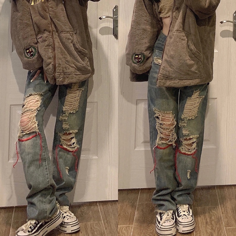 Quần jeans Nữ Dài Lưng Cao Mài Rách Thời Trang Hàn