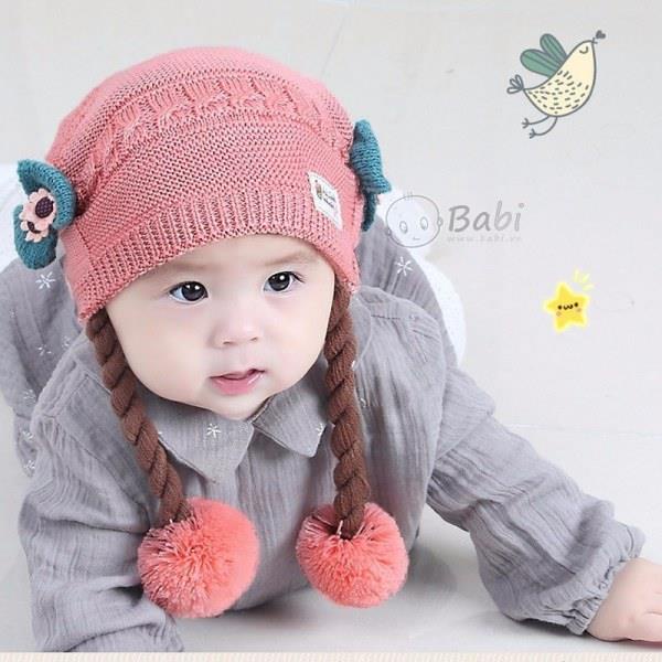 Mũ nón len tóc giả bím tóc tết dễ thương cho bé nhiều màu
