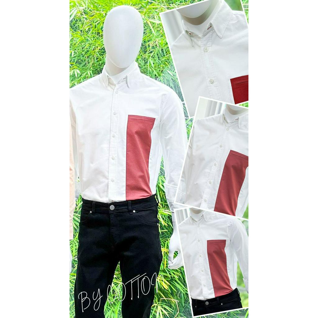 Áo Sơ Mi Nam Dài Tay BY COTTON White Mix Orange