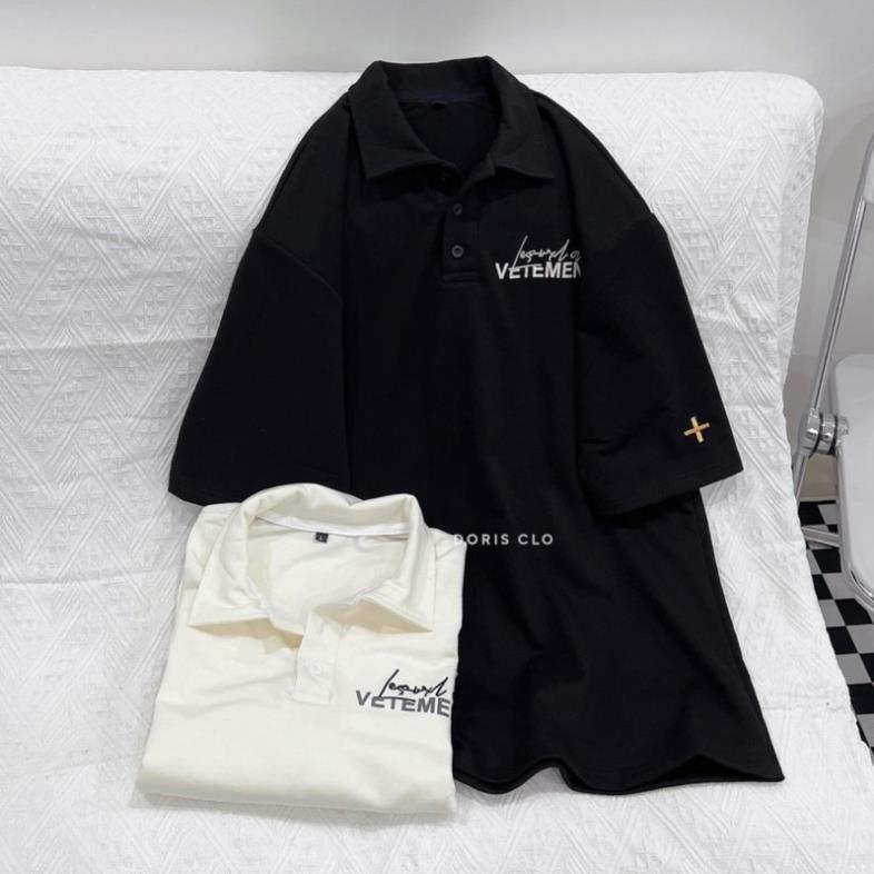 Áo Thun Polo Tay Lỡ Vetements 2 Mầu Form Rộng Unisex Nam Nữ