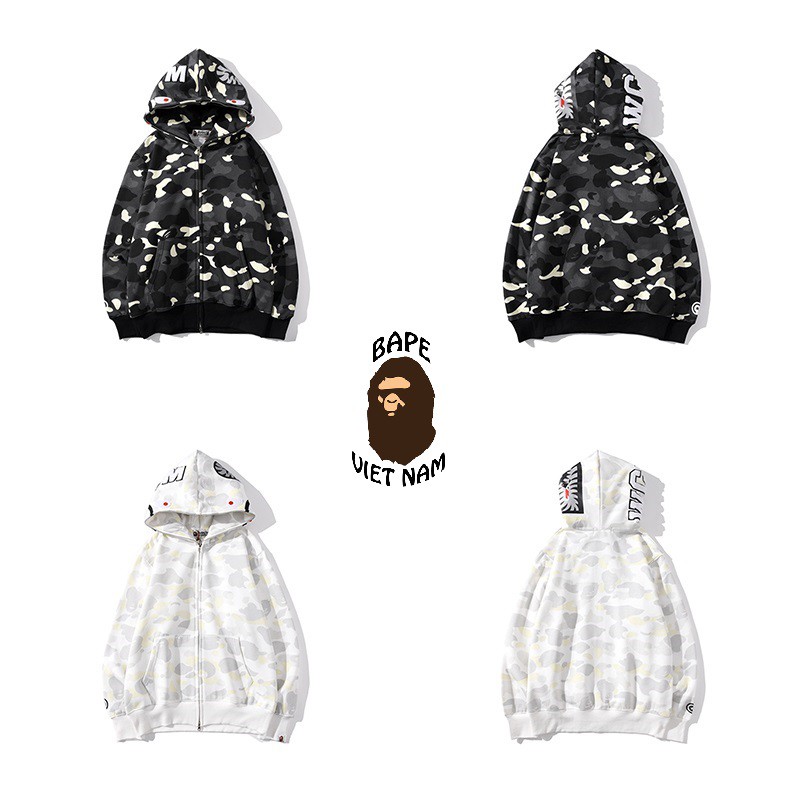 [Ảnh thật + FREESHIP] Jacket Bape Shark fullzip Camo Black, Camo White Phát quang trong tối , Áo Hoodie Bape Cá Ngáo | BigBuy360 - bigbuy360.vn