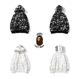 [Ảnh thật + FREESHIP] Jacket Bape Shark fullzip Camo Black, Camo White Phát quang trong tối , Áo Hoodie Bape Cá Ngáo