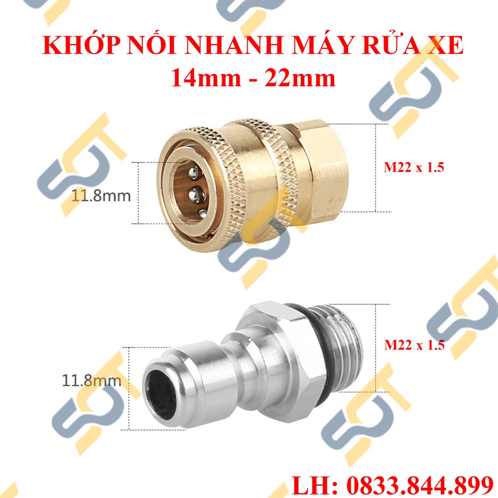 Khớp nối nhanh máy rửa xe, ống phun áp lực 14mm 22mm