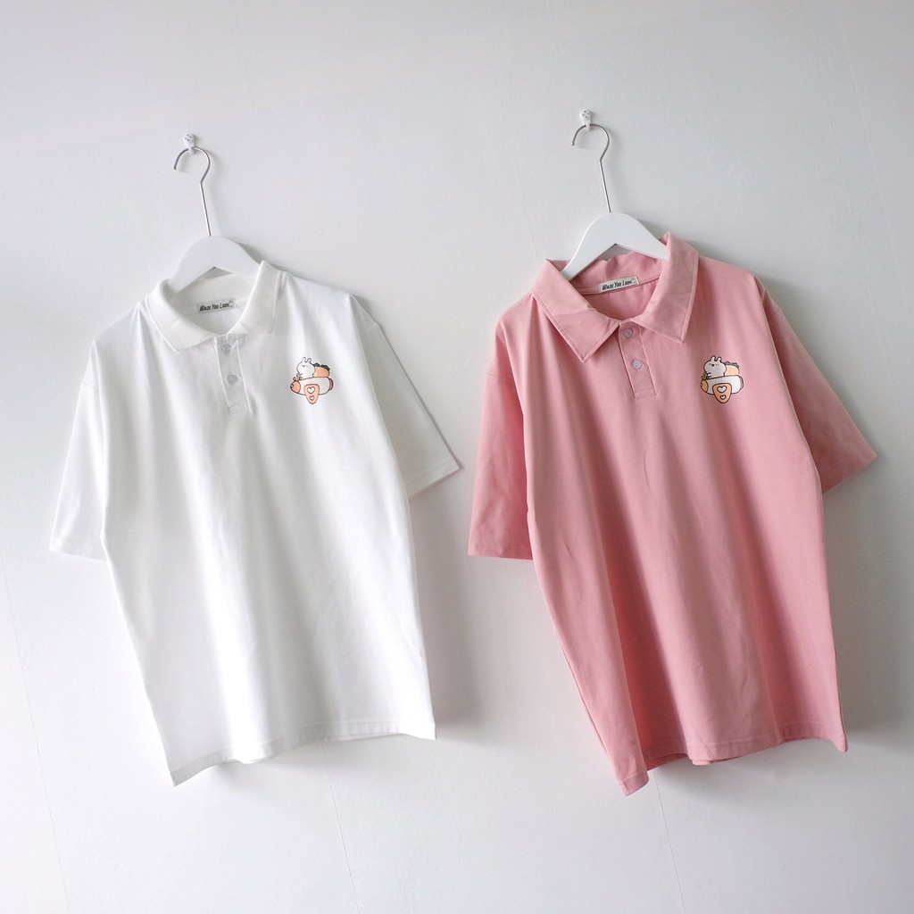 Polo áo thun có cổ tay lỡ THỎ MÁY BAY form rộng ulzzang thu đông freesize UNISEX