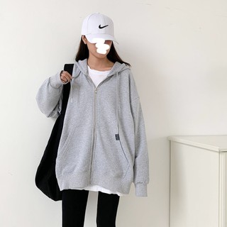 Áo khoác hoodie tay dài màu trơn phối khóa kéo trẻ trung