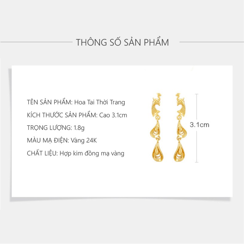 [Mã FAMAYFA2 giảm 10K đơn 50K] Bông Tai Nữ Mạ Vàng 24K, Hàng Xuping Chính Hãng - XPBT12