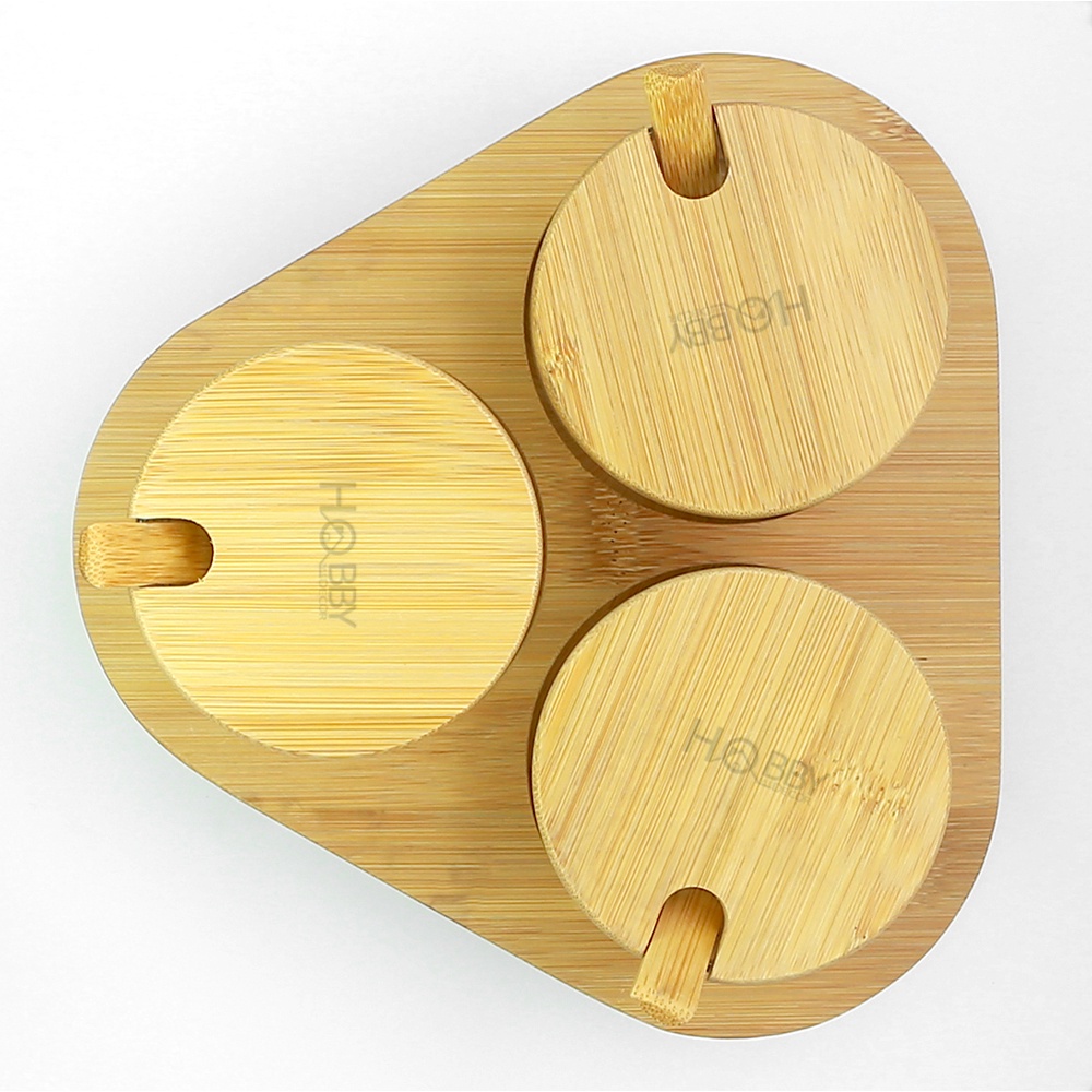 Bộ 3 hủ thủy tinh đựng gia vị khay gỗ HOBBY Home Decor HGVTG - gỗ tre có nắp và muỗng - mẫu tam giác