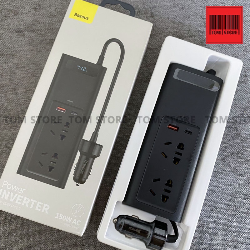 Tẩu Sạc Chuyển Đổi Điện 1 Chiều Ô Tô 12V Sang Xoay Chiều 220V Baseus In Car Inverter 150W Đa Năng hỗ trợ sạc PD Type-C
