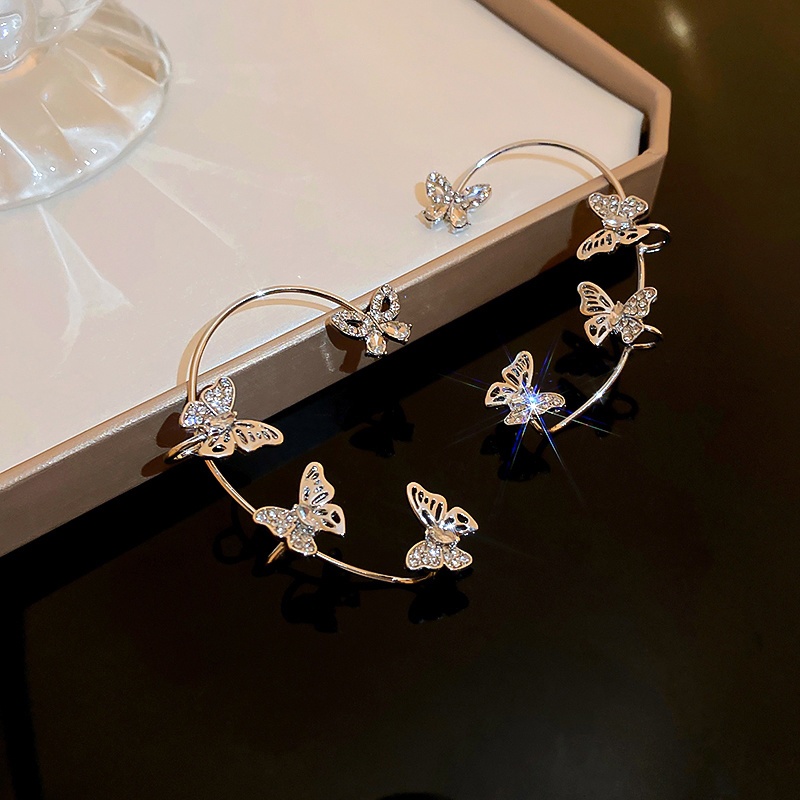 Khuyên Kẹp Vành Tai Mạ Vàng/Bạc Hình Bướm Đính Đá 1 Cái