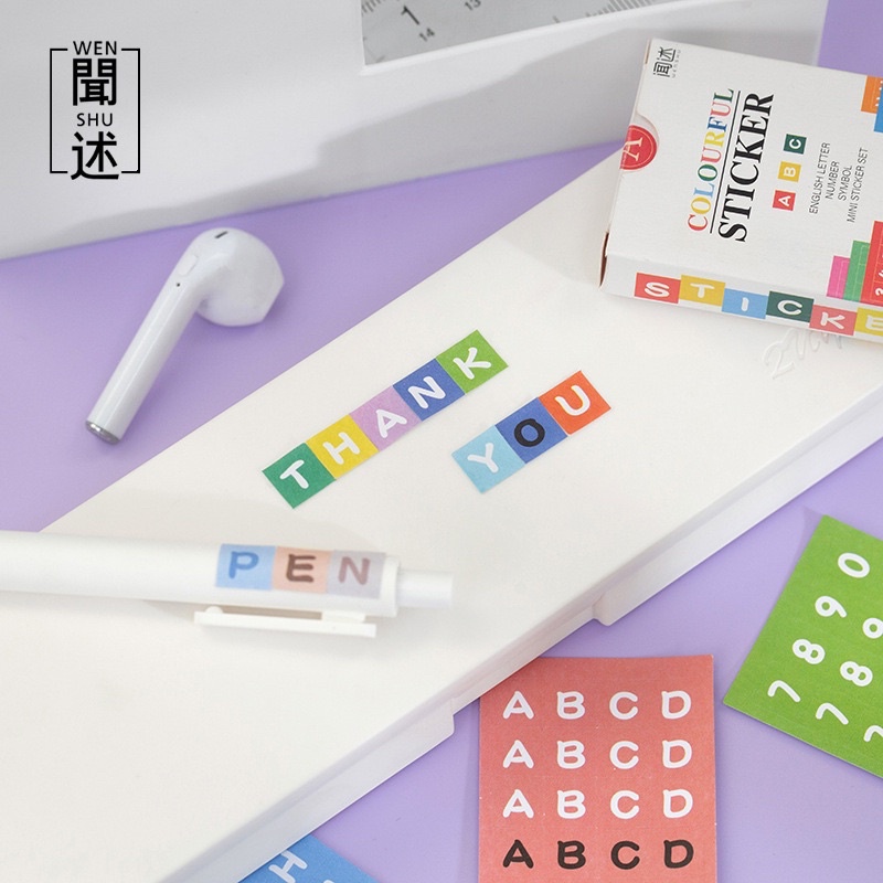Set 48 tấm sticker chữ cái alphabet nhiều màu pastel, bảng chữ số dán take note