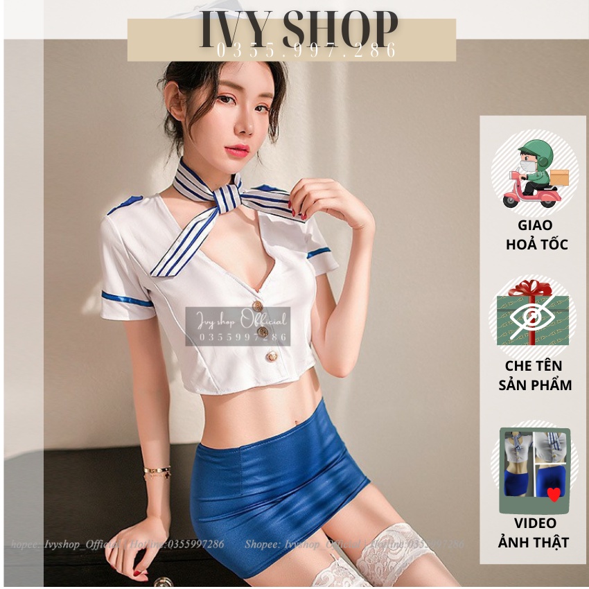 Cosplay Sexy Tiếp Viên Hàng Không Gợi Cảm, Bộ Đồ Ngủ Sexy Anime Nhật Bản Đồng Phục Tiếp Tân TV1200