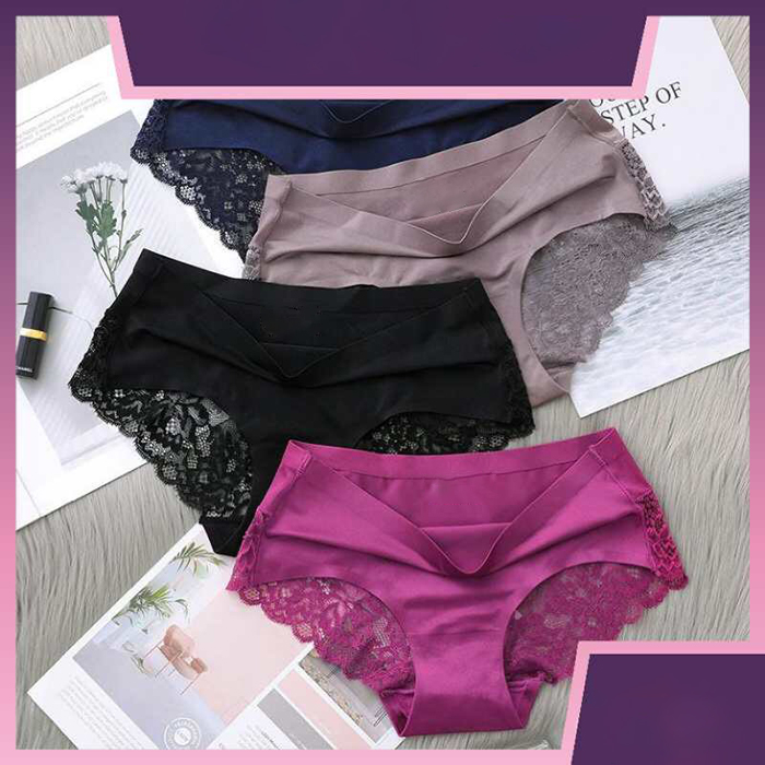 M~2XL Sexy Lace Panties Women Ice Silk Seamless Mid-Waist Transparent Autumn and Winter Cotton Crotch Ladies Briefs | BigBuy360 - bigbuy360.vn