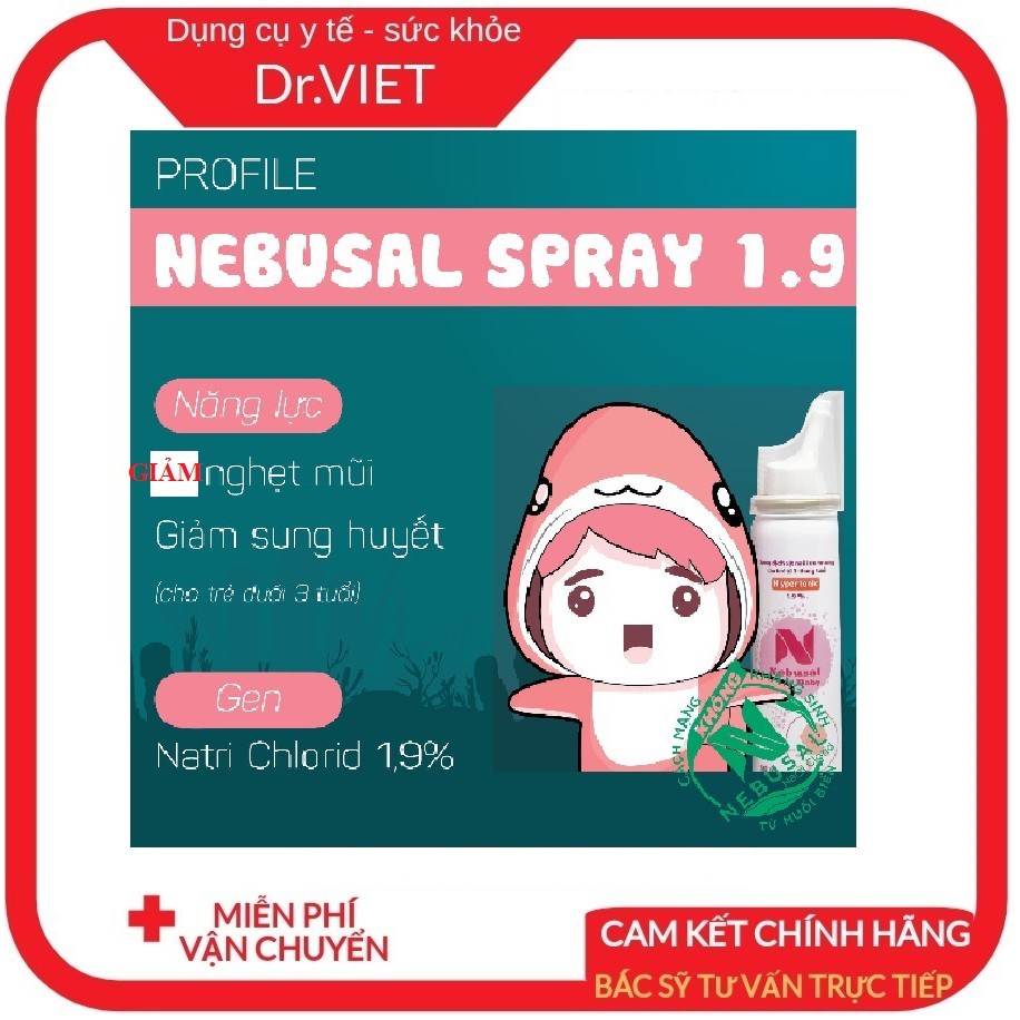 Nebusal spray Baby 1,9%_Dung dịch nước muối biển 1,9% làm sạch mũi, Nghẹt mũi, Sung huyết mũi cho trẻ em từ 3 tháng tuổi