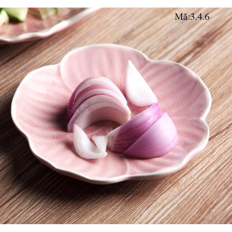 Đĩa đựng đồ ăn hình hoa sakura hồng và xanh, dĩa sứ phong cách Nhật độc đáo: 3.4.6