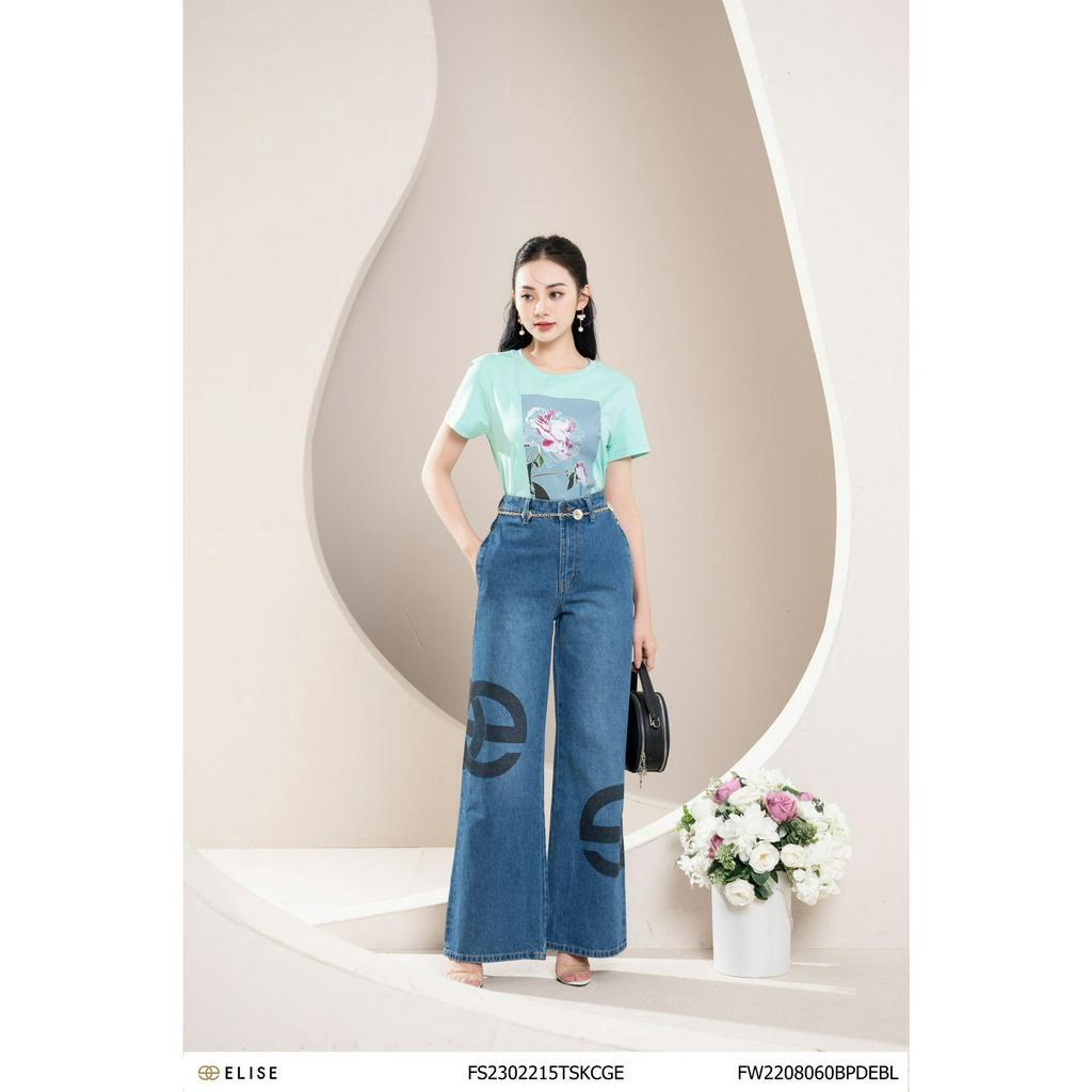 Quần jeans xanh logo đen to thiết kế Elise FW2208060BPDEBL