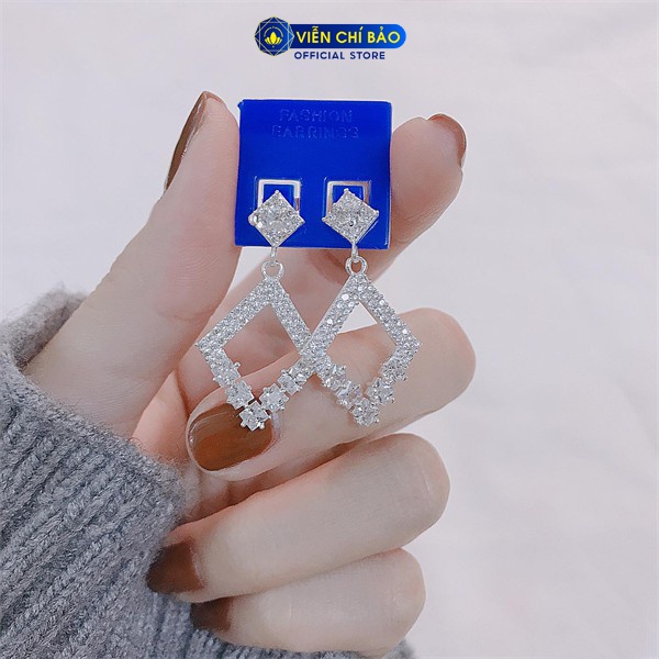 Bông tai bạc nữ hình thoi lấp lánh chất liệu bạc 925 thời trang phụ kiện trang sức nữ Viễn Chí Bảo B400463