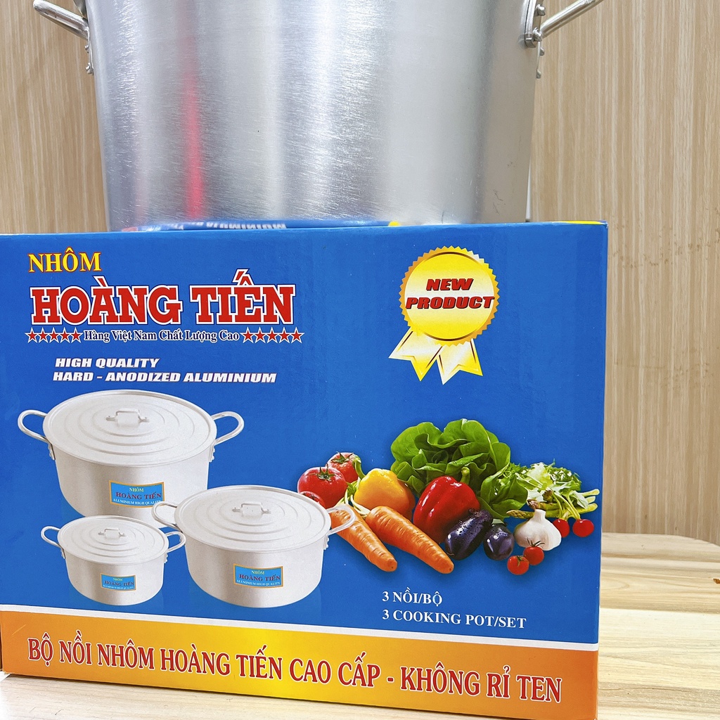 Nồi nhôm xi kèm nắp HOÀNG TIẾN - BỘ 3 NỒI SIZE 26 - 28 -30 CM dùng để nấu thức ăn , nấu canh tiện dụng
