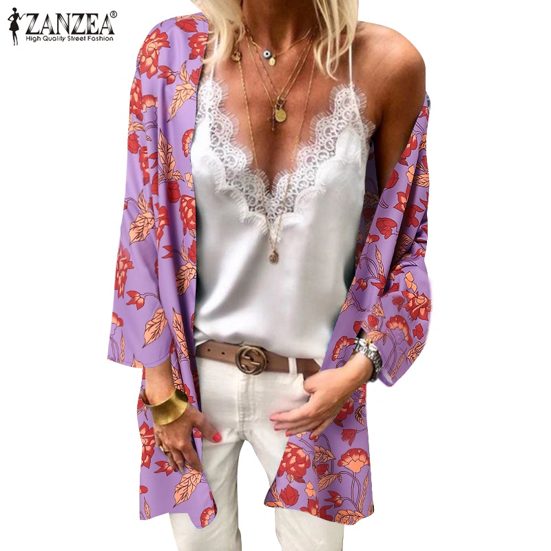 Zanzea Áo Khoác Cardigan Dài Tay In Họa Tiết Hoa Phong Cách Châu Âu Cho Nữ
