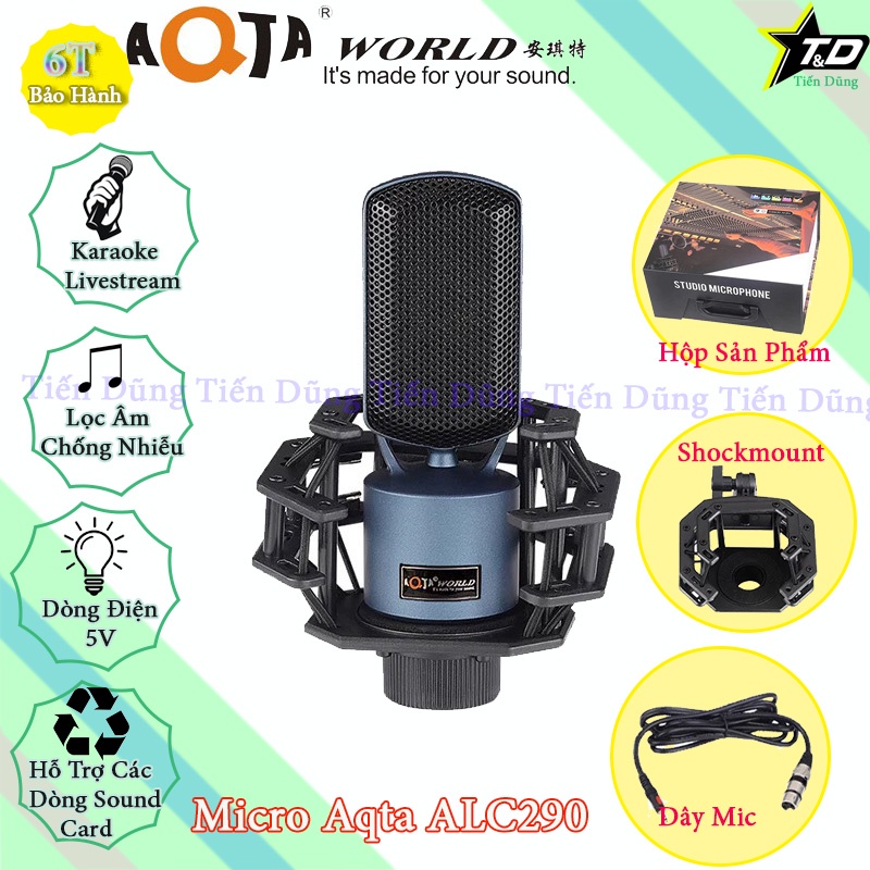 Combo Mic Livestream Karaoke Aqta ALC290 và Sound Card K9 có Bluetooth Auto-tune Đi Kèm Chân Kẹp Màng Lọc Tặng Tai Nghe