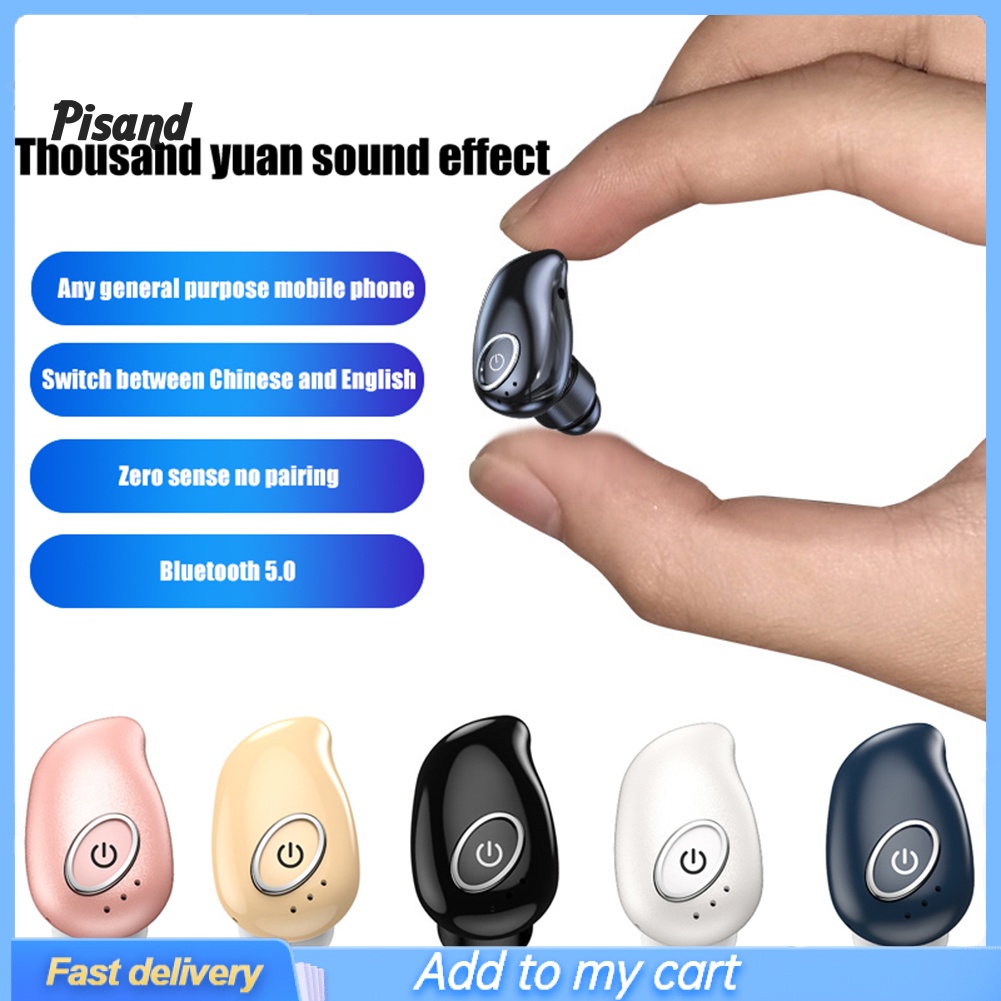 pu Mini Bluetooth 5.0 Noise Reduction Hands-free In-Ear Wireless Earphone Earbud