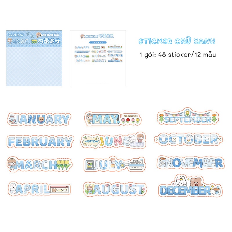 Set 48 miếng sticker chữ Tiếng Anh sáng tạo trang trí