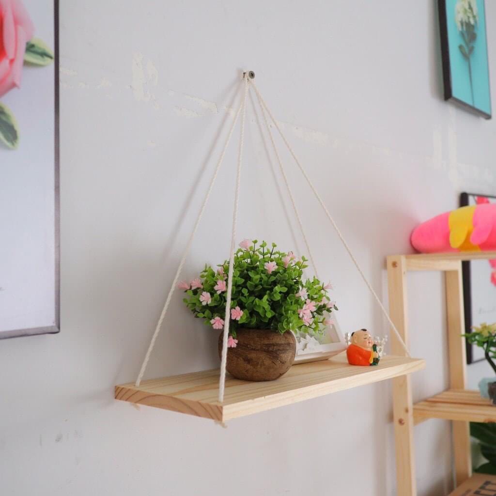 Kệ gỗ treo Decor 25cm - 40cm, sâu 10cm kèm dây thừng