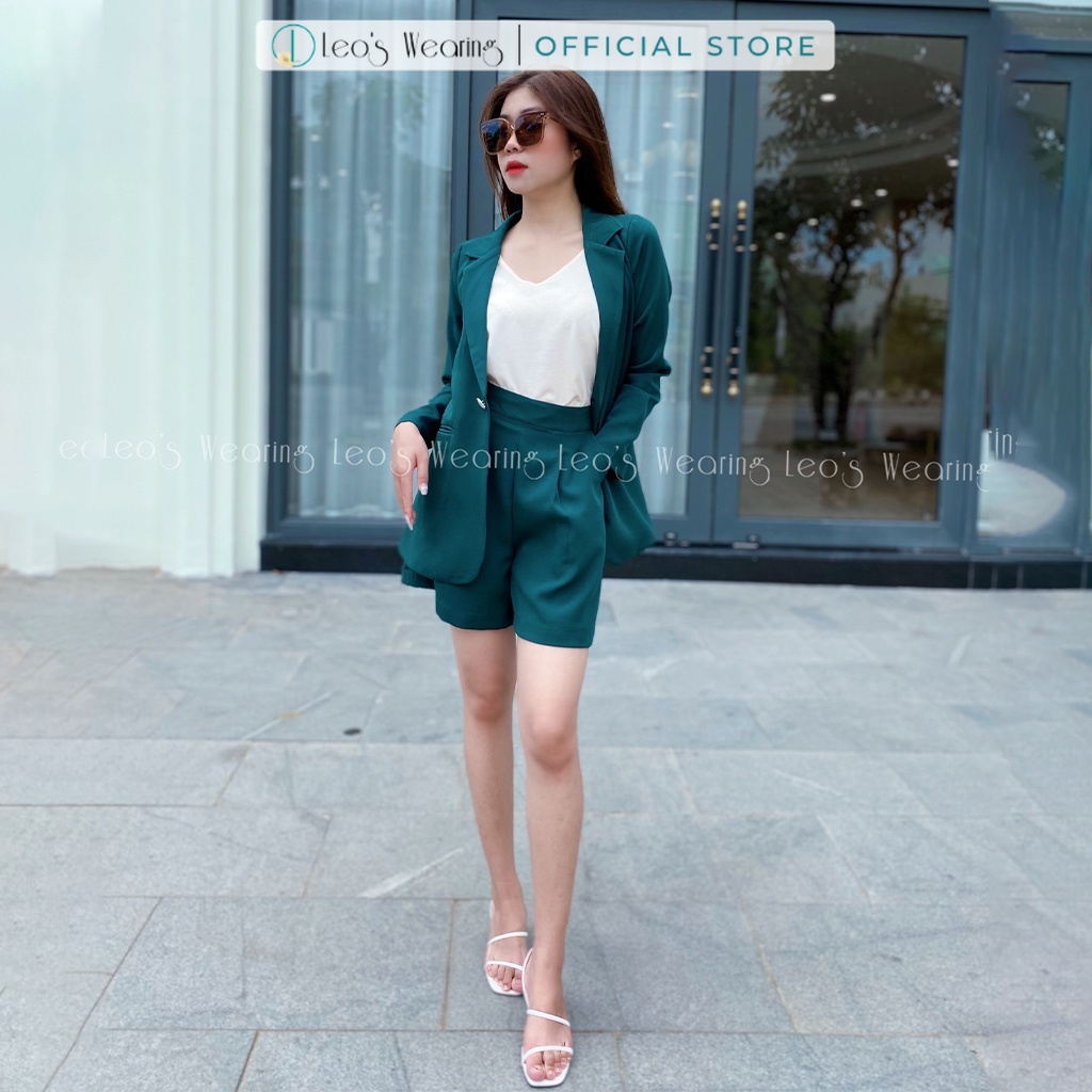 Set áo khoát vest blazer tay dài quần short nữ lưng cao LEOSWEARING Thiết kế thanh lịch mặc văn phòng đi tiệc M41 N19