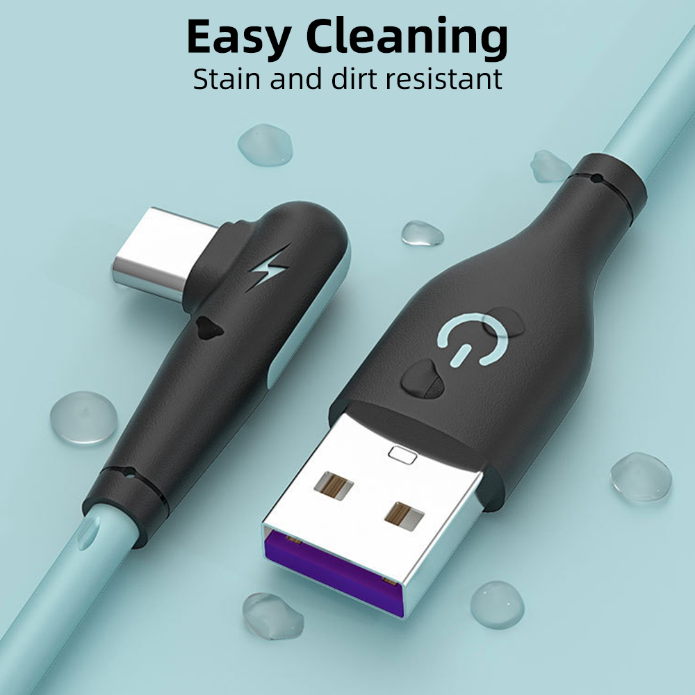 Cáp sạc nhanh USB type C 3A chất liệu silicon dẻo đầu góc 90 độ cho điện thoại di động