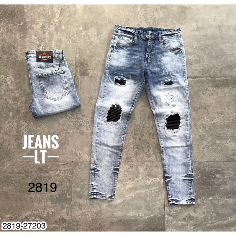 Quần Jeans Nam Amiri Xanh Vá Siêu Đẹp - Quần Amiri Nam Vá Da Cực Nét
